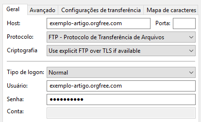 Configuração de FTP no FileZilla