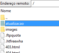Criação da pasta de atualização no FTP
