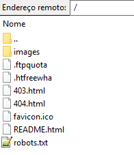 Arquivos do FTP exibidos no FileZilla