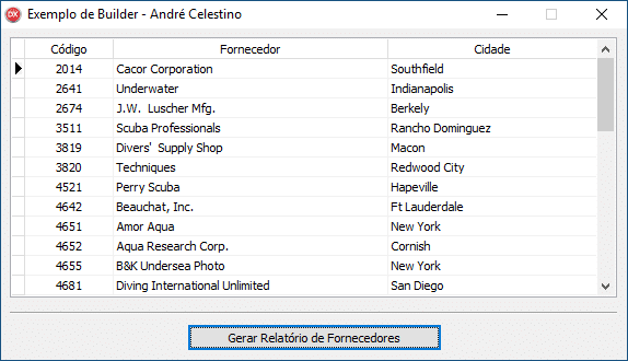 Formulário de exemplo para demonstrar o Design Pattern Builder