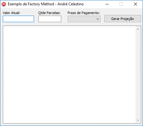 Formulário de exemplo de aplicação do Design Pattern Factory Method