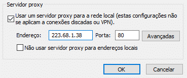 Exemplo de configuração do servidor proxy no Internet Explorer