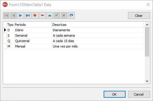 Janela de preenchimento de dados do TFDMemTable em design-time