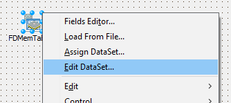 Menu "Edit DataSet..." do componente TFDMemTable