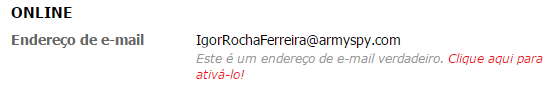 Exemplo de e-mail temporário gerado pelo Fake Name Generator