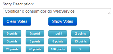 Exemplo de uma sessão de estimativas no PointingPoker