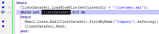 DataSet selecionado no Code Editor do Delphi