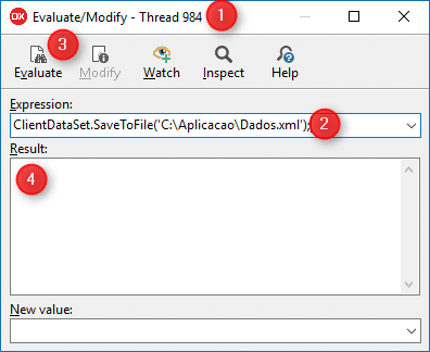Janela de Evaluate/Modify durante o debugging no Delphi
