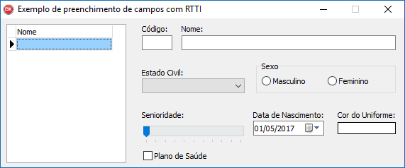Tela de exemplo para preenchimento dos componentes com RTTI