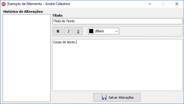 Editor de textos para exemplificar a aplicação do Design Pattern Memento